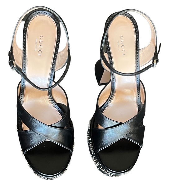 Gucci Interlocking Gs Studs Leather Platform Sandals Malaga Kid Black Siz… - Picture 8 of 12